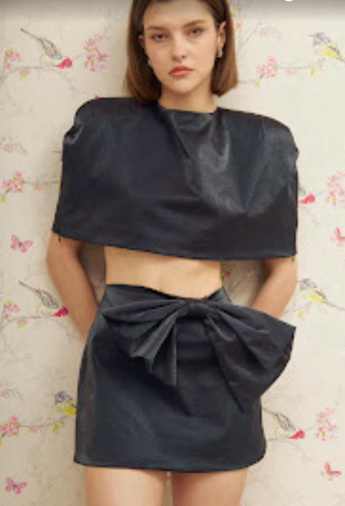 Reverie Midnight Blue Satin Mini Skirt with Statement Bow