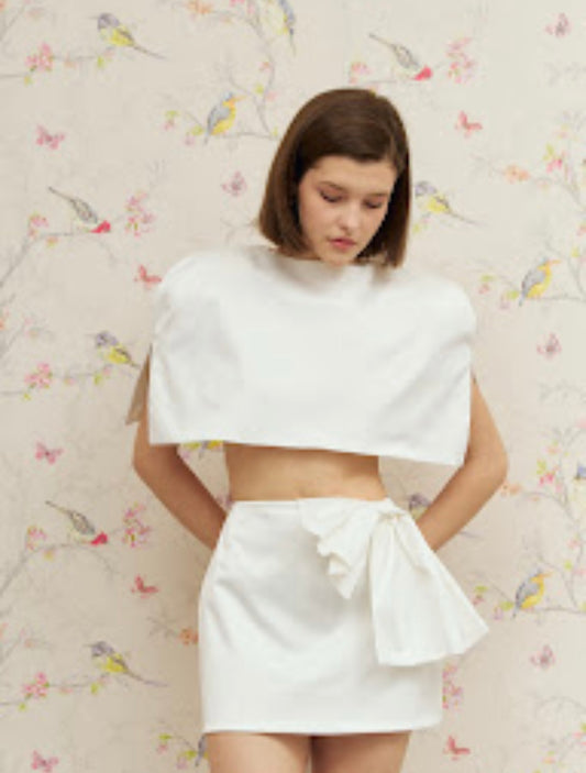 Reverie Satin Mini Skirt with Statement Bow