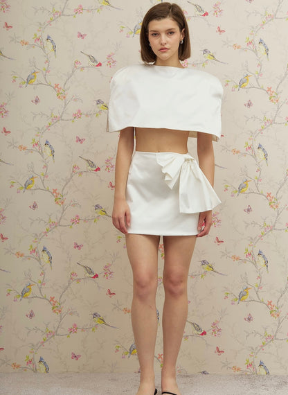 Reverie Satin Mini Skirt with Statement Bow